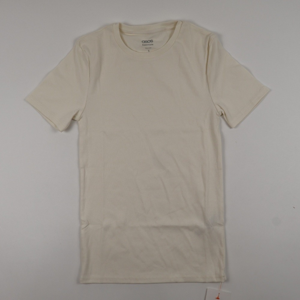 ASOS T-Shirt Essentials Muscle Fit Coconut Milk Cream Ribbed Small NWT
